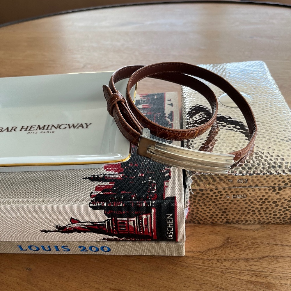 Ralph Lauren Genuine American Alligator Belt with Sterling Silver Buckle - Tan